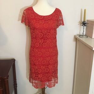 Anthro Orange Applique Shift Dress, Size 6
